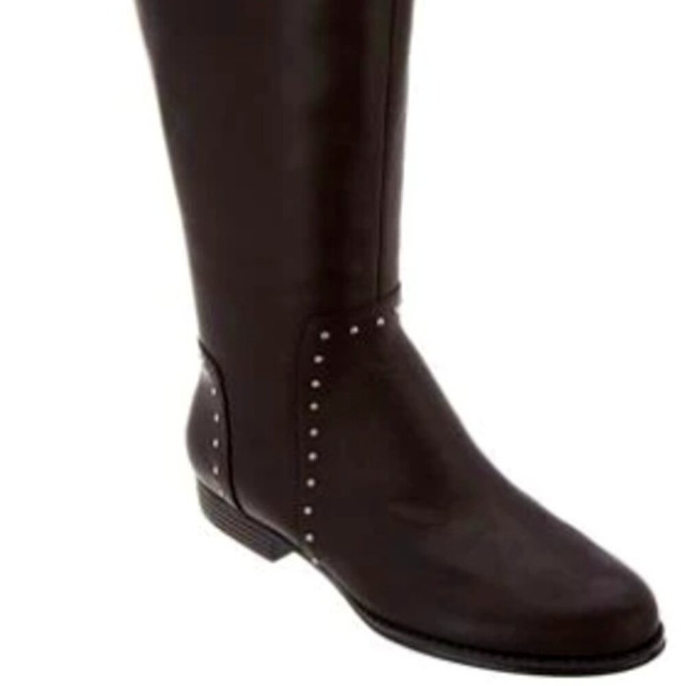 Isaac Mizrahi Chocolate Medium Calf Studded Leather Boot Size 5